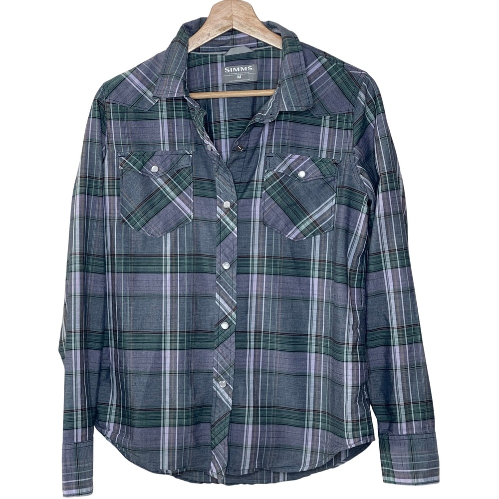 Simms Plaid Snap Button Western Shirt Size M Long Sleeve